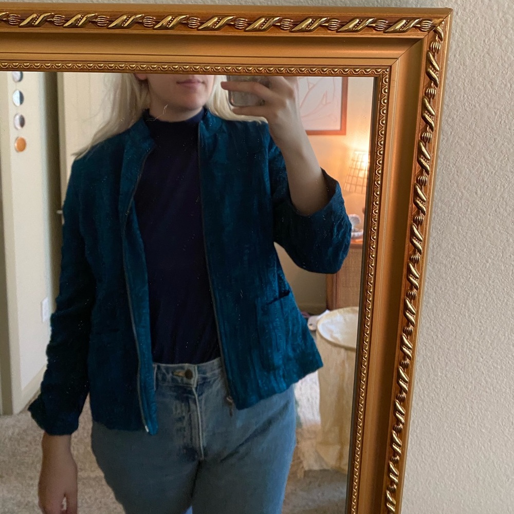 shiny blue jacket
